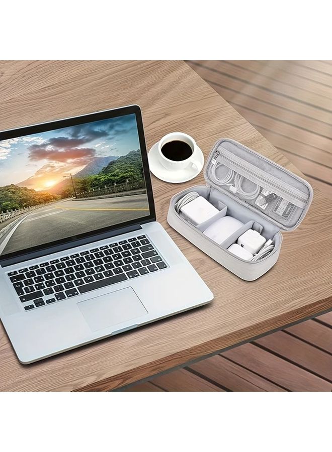 Large Gray Linen Travel Cable Organizer Bag For Chargers Power Banks External Devices - Image 4